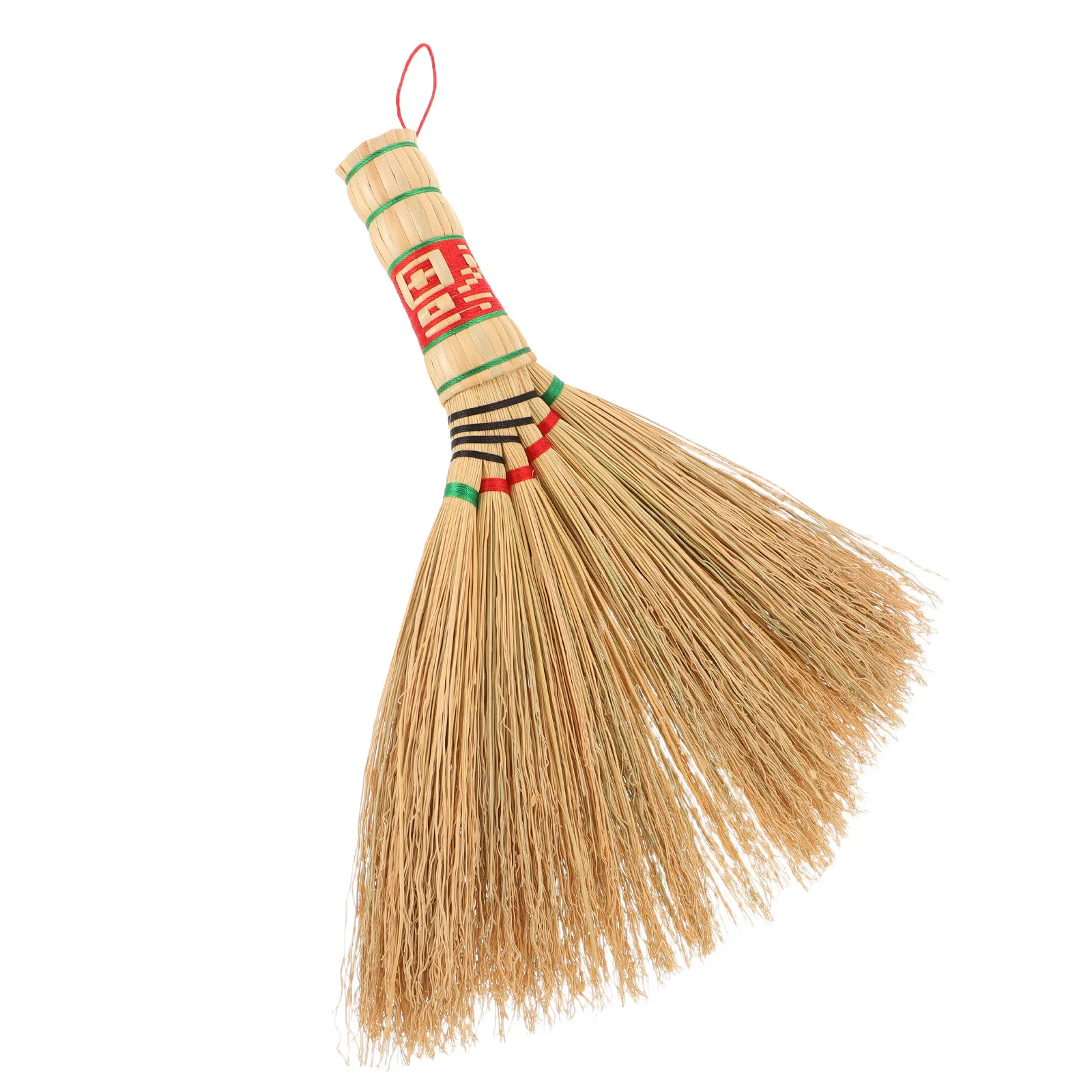 Small Handwoven Sorghum Straw Whisk Broom Short Handle Vintage Home Cleaning Brush for Beds Tables Floors Sweeping Indoor Messes