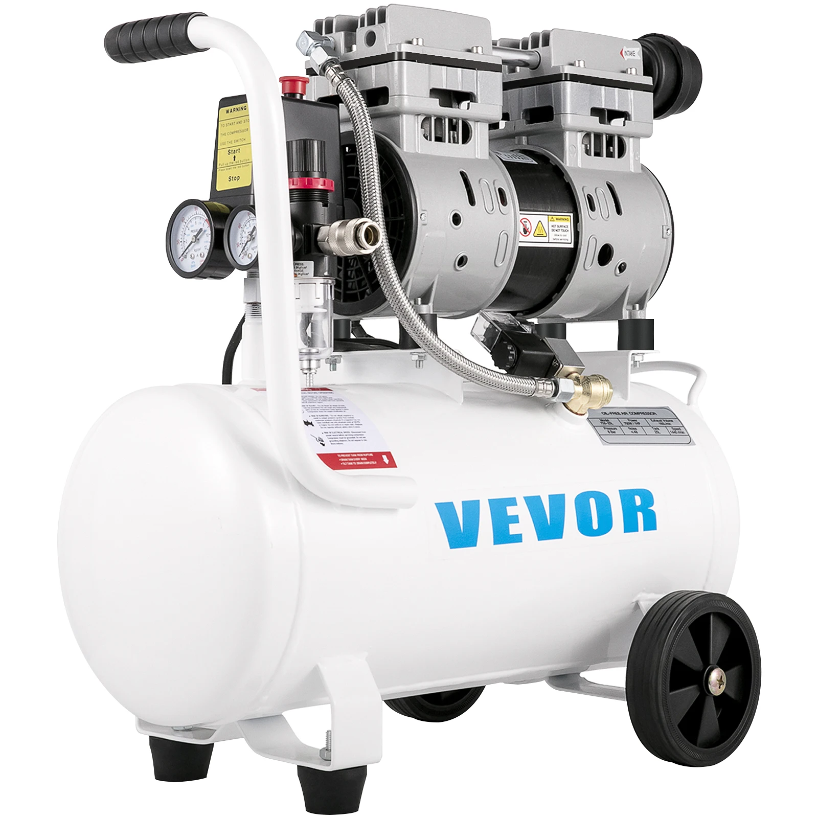 VEVOR Compresor de Aire Ultra Silencioso 25 L Ultra Quiet Air Compressor 750 W Compresor de Aire Silencioso de Tanque Compresor Ultra Silencioso para Reparaciones en el Hogar, Con Accesorios Completos