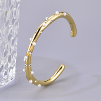 C68 Timeless Open Bracelet – Gold-Plated Steel with Contrast Pearl & Crystal Accents