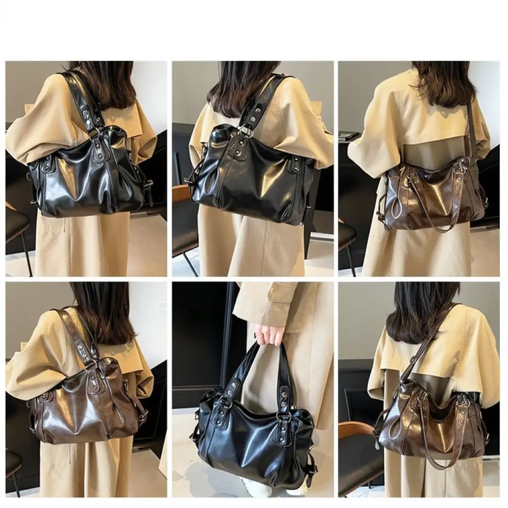 2025 Vintage Tote Bag Women Large Capacity Shoulder Handbag Pu Leather Crossbody Purse Retro Fashion Commuter Satchel