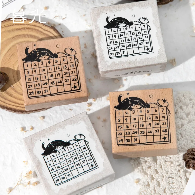 Kitten Magic Calendar·Cloud Series Stamps Cute Cartoon Digital Pocket DIY Decorative Stamps School Supplies Assorted Stamp