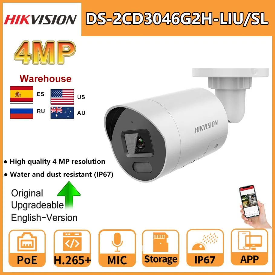 

HIKVISION Bullet Camera 4MP DS-2CD3046G2H-LIU/SL AcuSense Strobe Light Audible Warning Network Camera 2-Way Audio SD Card Slot