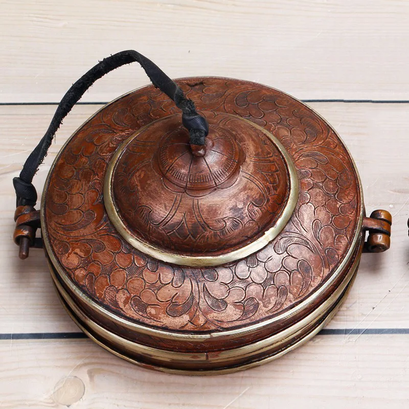 Handmade Brass Tinkle Bell Box Nepal Copper Cymbals Storage Protective Boxes Hand Carved Retro Large Storage Box Gifts