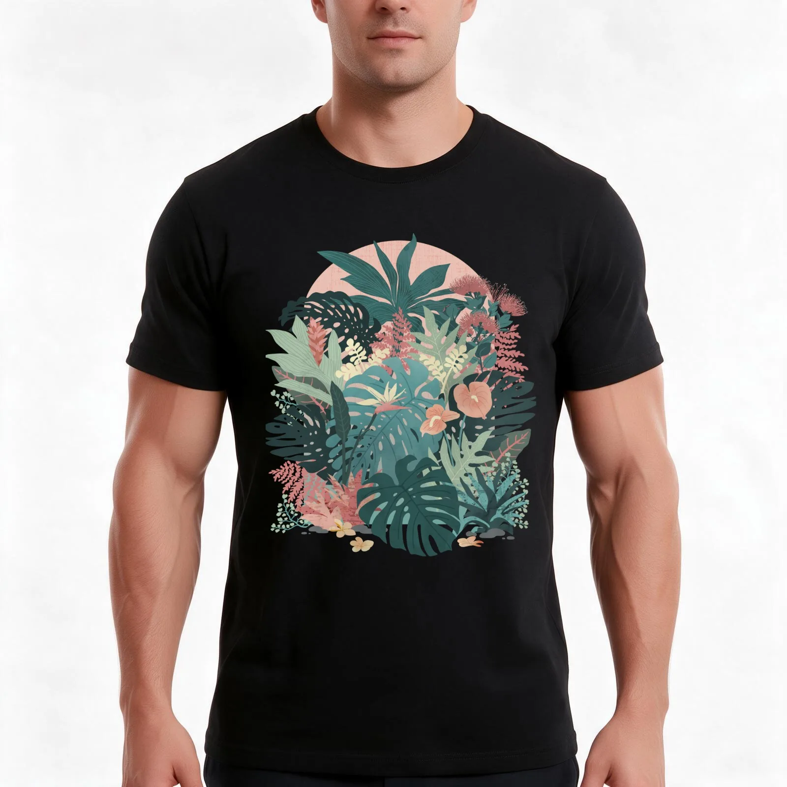 Tropical Tendencies (on Peach and Green) T-Shirt Summer Casual Cotton Tee Oversized Streetwear Tops Vintage Graphic Print