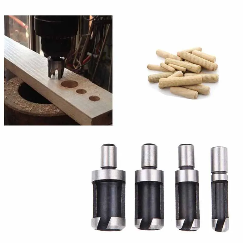 1Set Wooden plug drill claw barrel type wooden plug bit combination tool hexagonal handle woodworking counterbore bit set