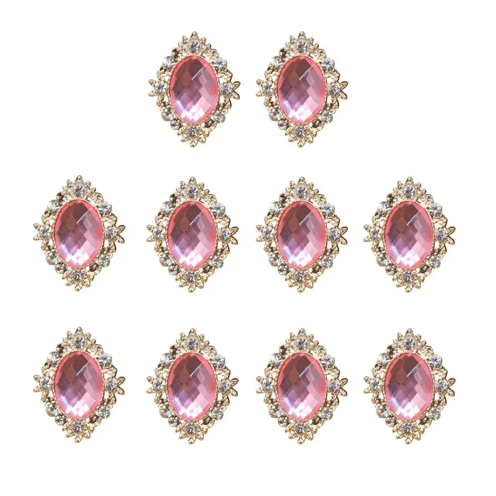 10 Pieces Flat Back Crystal Rhiness Button Embellishment Cabochon Bead Pink