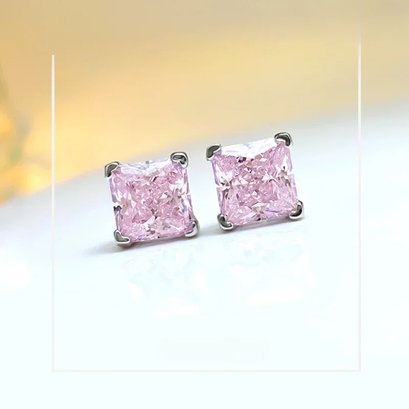 

100% 925 Sterling Silver Earrings, Women's Yellow Diamonds, High-end Fashion, Square Wedding Jewelry Wholesale