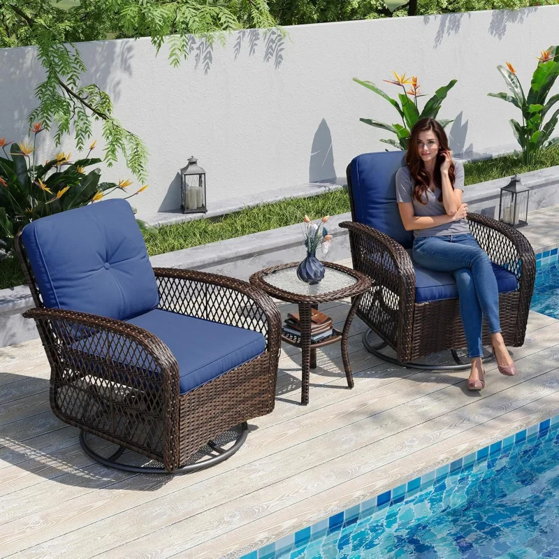 

3 Pieces Wicker Patio Furniture Set, 2PCS Swivel Rocker Chairs with Side Table, Outdoor Bistro Rocking Chair Set, All-Weather Ra