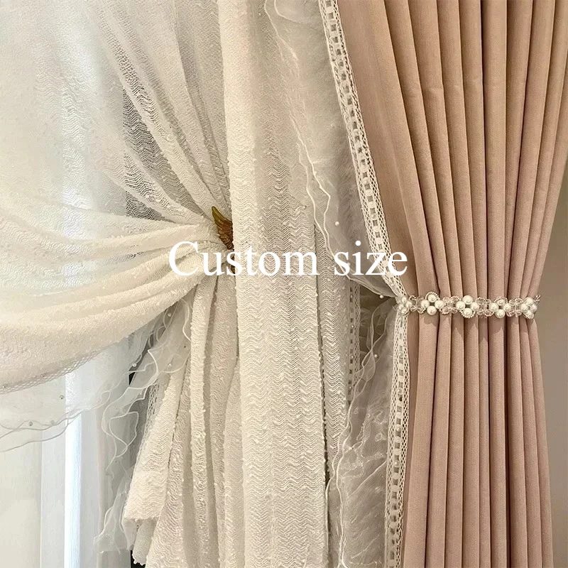 

Custom Size Fashion Luxury European Retro Dirty Pink Cream Velvet Hall Blackout Curtains for Living Room Bedroom Dining
