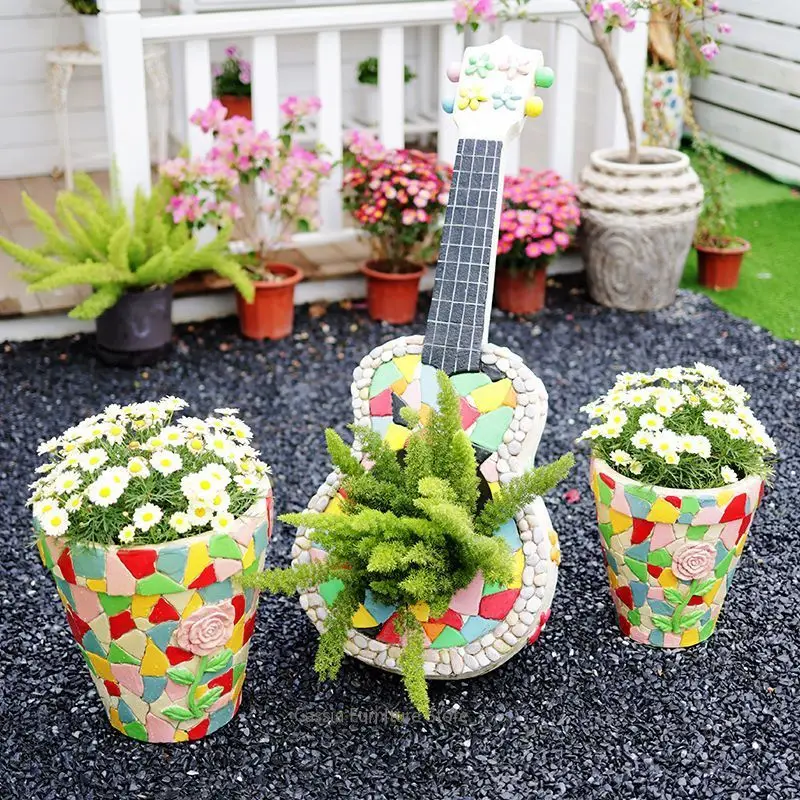 American Mosaic Planter Set for Patio, Hand-Painted Flower Pot for Courtyard, Artisan Container for Balcony Outdoor Display
