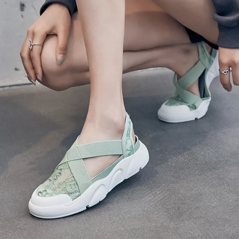 2024 Summer Shoes Women Flats Thick Sole Flat Breathable Mesh Shoes Women Summer Casual Shoes White Green Black A4525