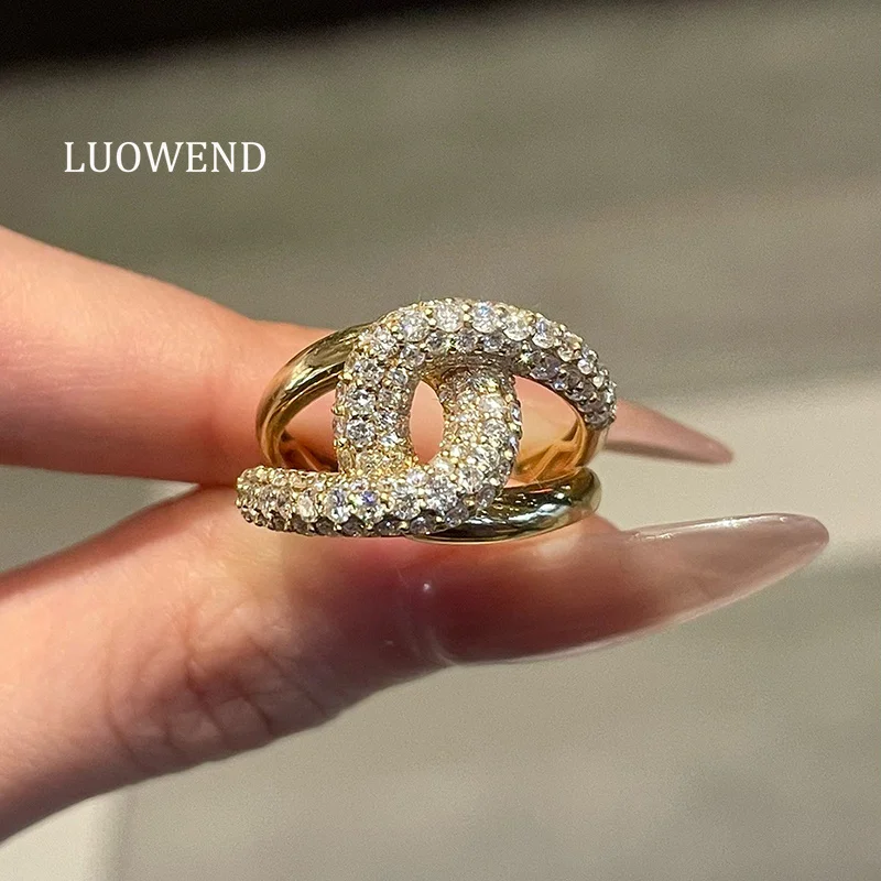 LUOWEND 100% 18K Yellow Gold Rings Luxury Design 1.40carat Real Natural Diamond Engagement Ring for Women High Wedding Jewelry