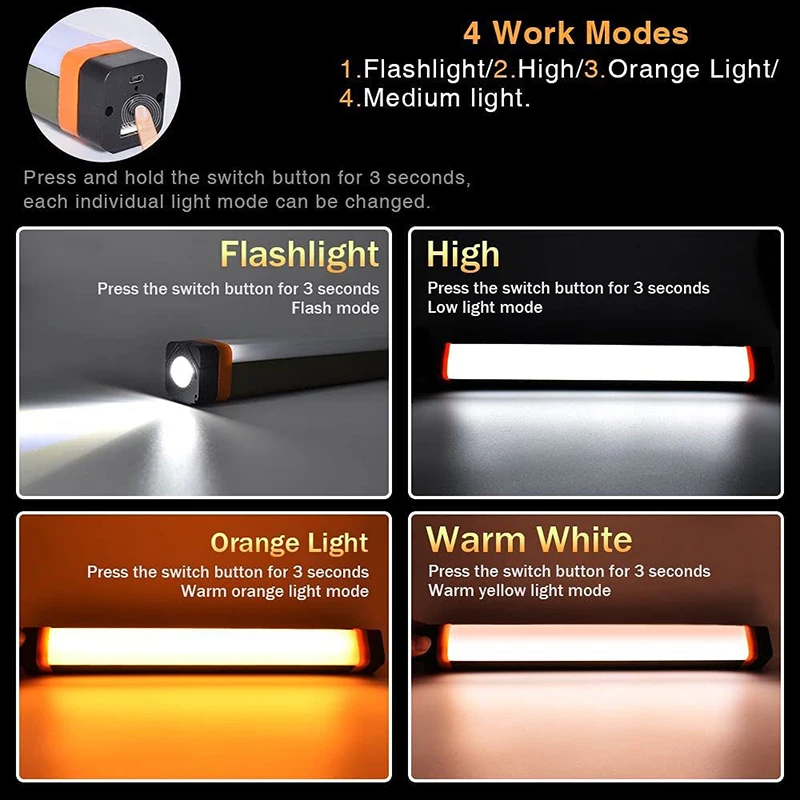 LED Camping Emergency Lights USB Rechargeable Mosquito Repellent Work Light Outdoor Camping Lamp Hanging Magnetic Flashlight
