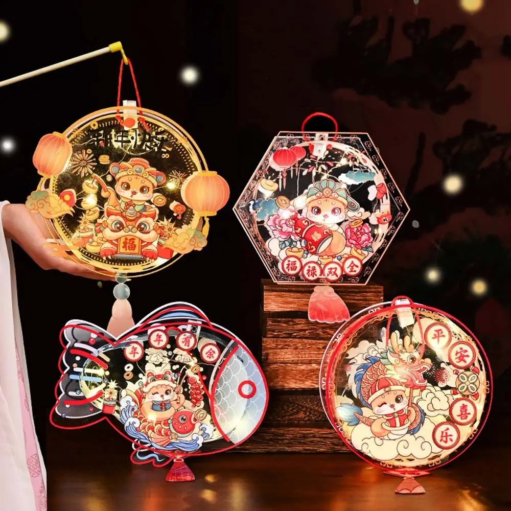 Chinese Style 2025 Snake Year Portable Lantern Transparent Traditional New Year Luminous Lantern PVC Waterproof