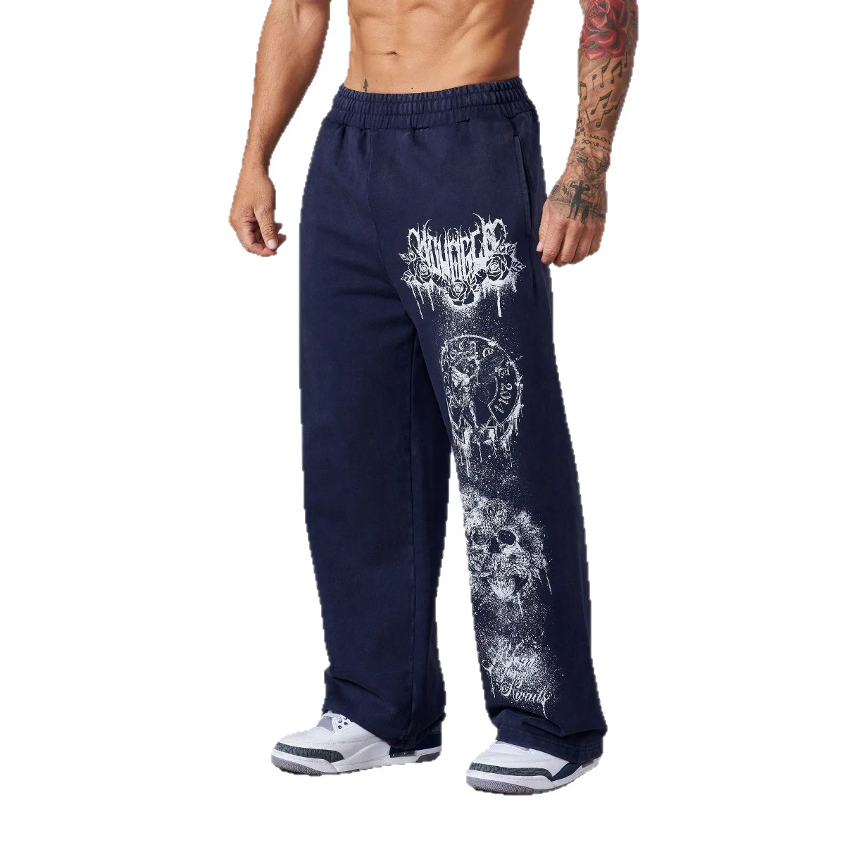 2026 new Autumn American trendy sweatpants collaboration anime joggers cotton terry print wide-leg casual hip-hop street pants