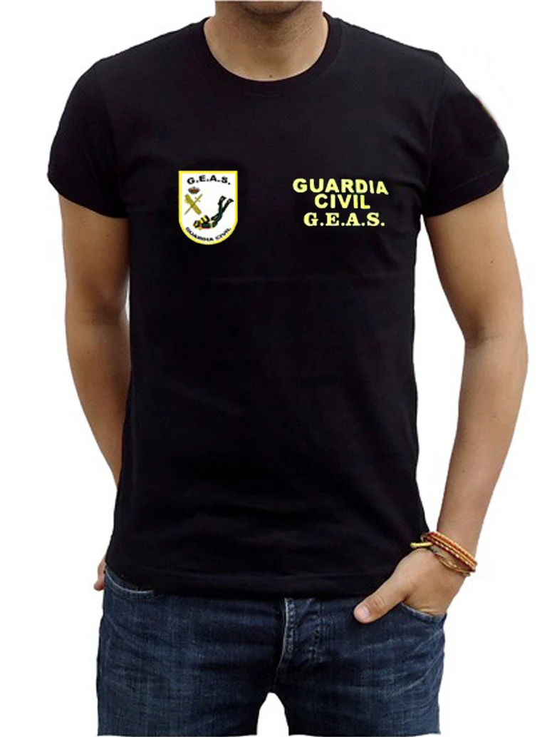 Camiseta Grupo Especial de Actividades Subacuáticas de la Guardia Civil España GEAS Insignia. 100% Algodón De Alta Calidad