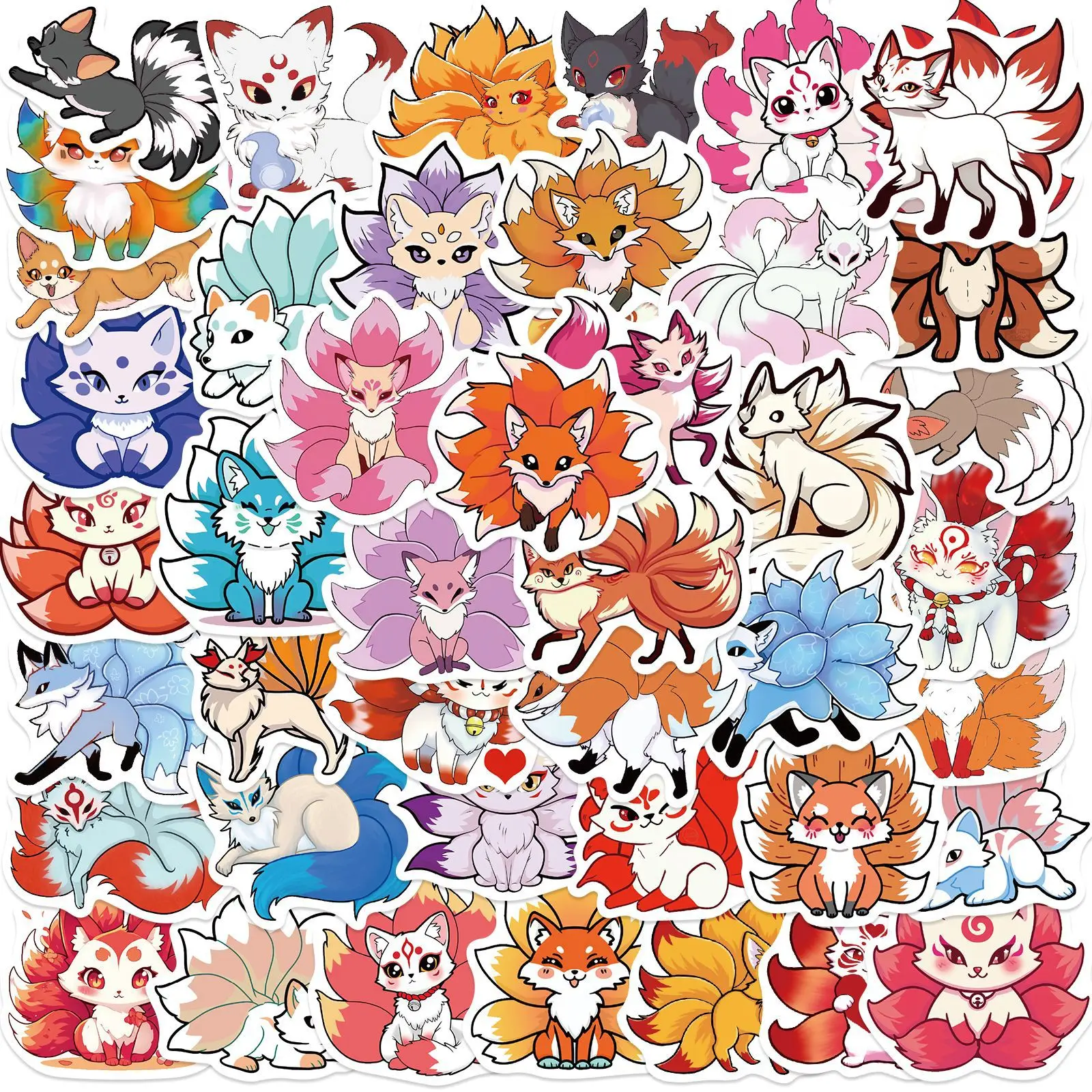 50/100PCS Cartoon Nine Tailed Fox Stickers Waterproof Cute Fox Decoration Luggage Cup Scooter Stickers