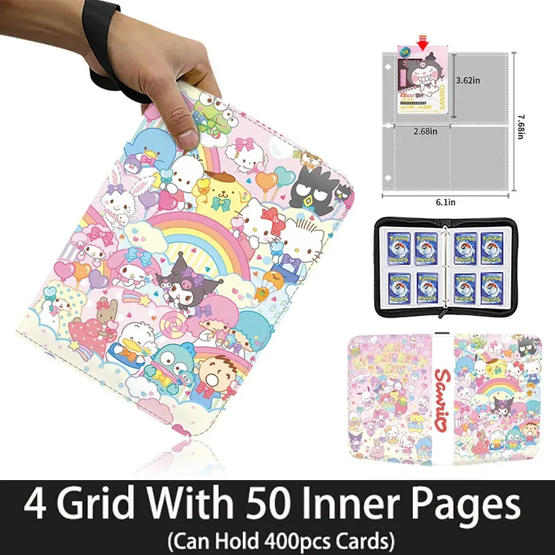 sanrio card binder Sanrio Cards Binder 4/9 Pocket Trading Card Holder Collector Anime Card  Album with 50 inner Pages Zipper Holder Up to 900 Cards