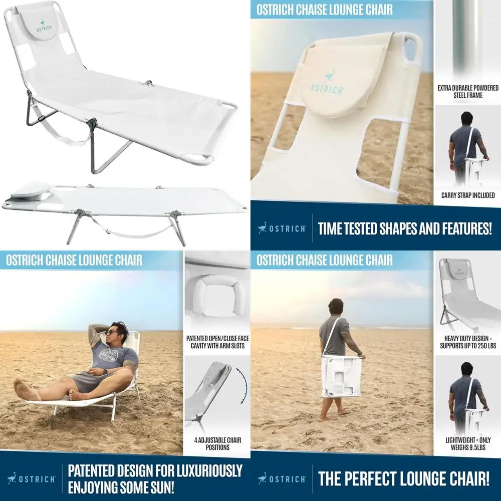 

Portable Reclining Chaise Lounge, 72x22 Inches, Versatile Outdoor Patio Beach Lawn Camping Pool Tanning Lounger