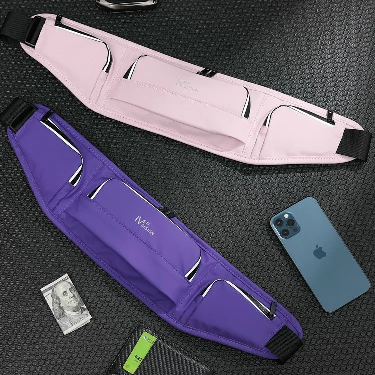 Multi pocket running phone storage waist bag with strong reflective stripes, waterproof multifunctional sports belt bag unisex