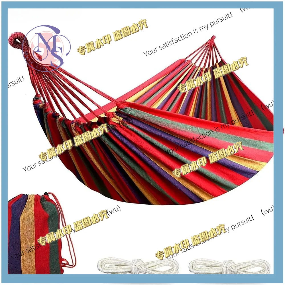 Canvas cotton hammock for 2 with tree lanyards for patios, gardens, backyards and indoors and outdoors