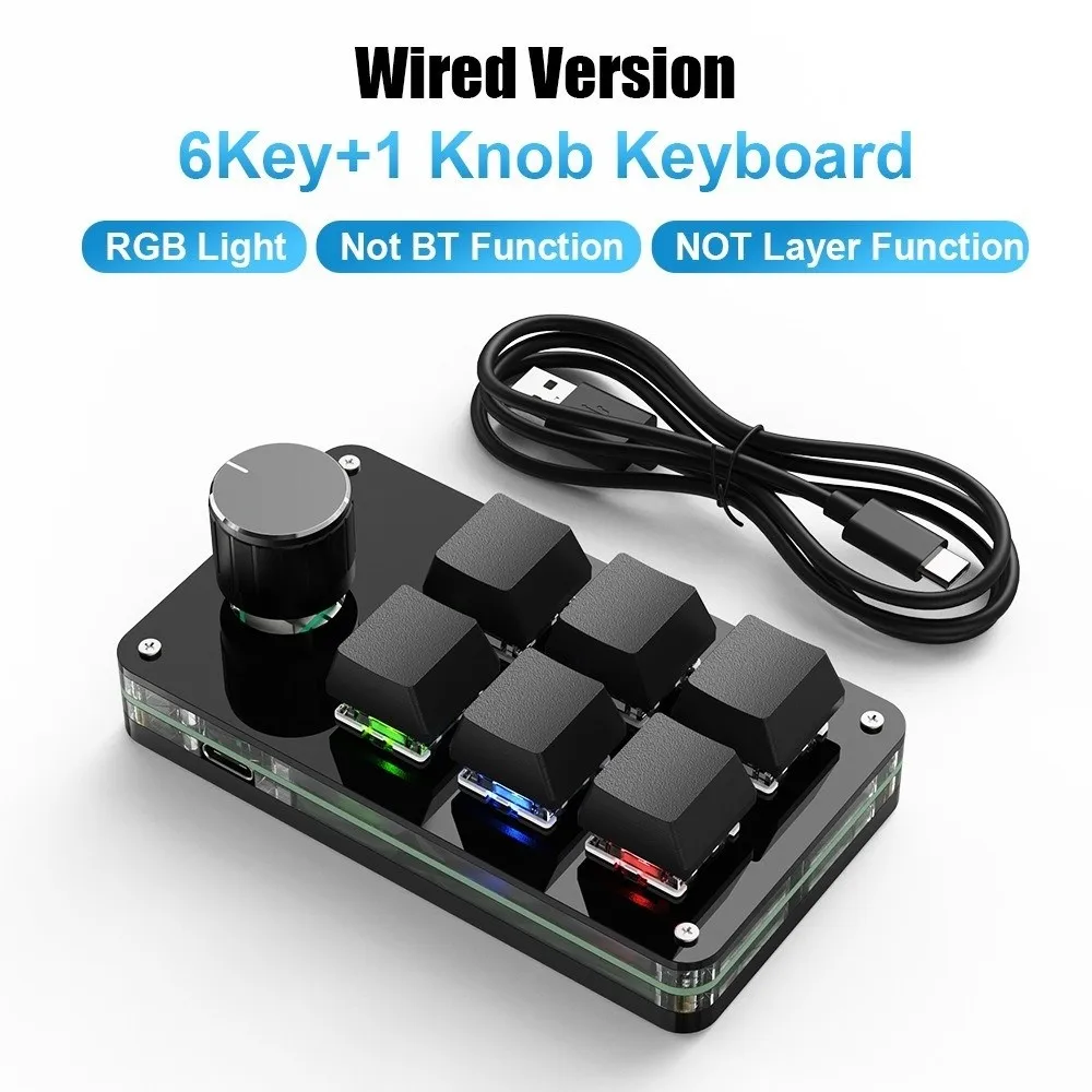 Mini RGB Mini Custom Programming Keyboard USB Wired Hot Swap Mechanical Keyboard 1 Knob 6 Keys Knob Keypads Gaming