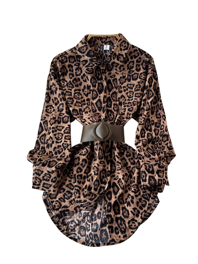 

Retro Long Sve Leopard Print irt Women's Hong Kong Sle Design Sensation Spring 2025 Early New Faion Ladies' irt
