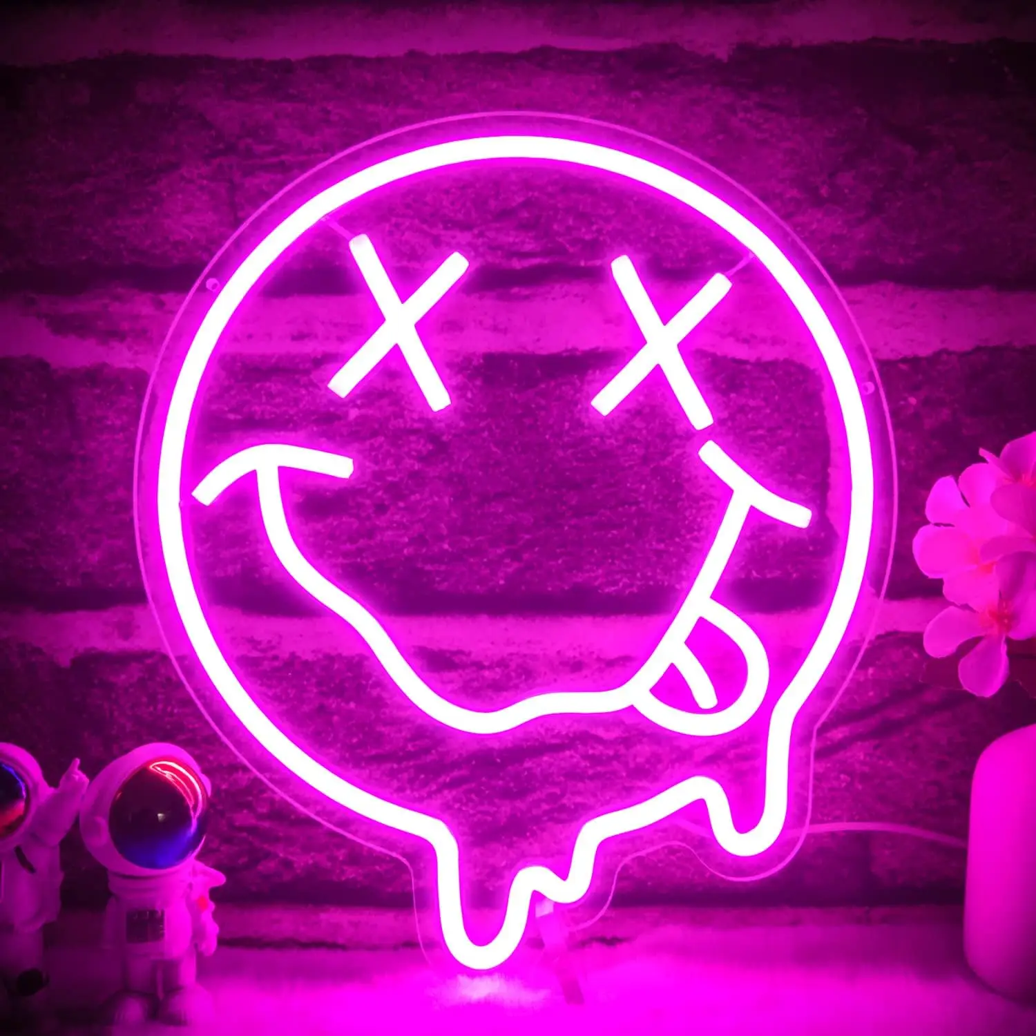 Melted Smile Neon Signs LED Sign for Wall Decor Neon Smile Face Light Signs for Kids Room Party Wall Art Decor Holiday Gift