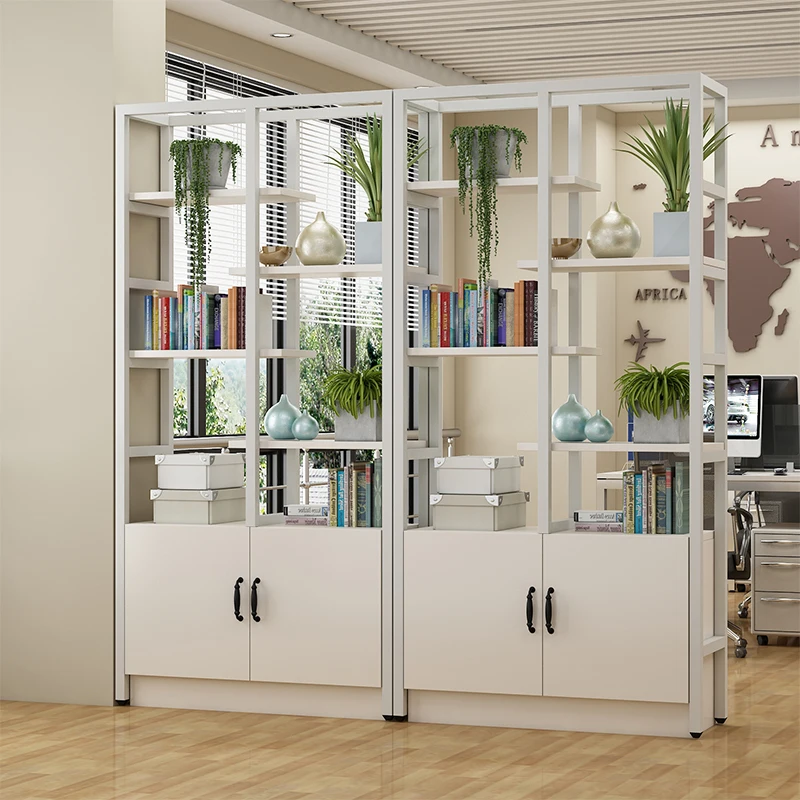 Hollow wrought iron partition frame, double-sided office bookshelf, screen flower stand storage