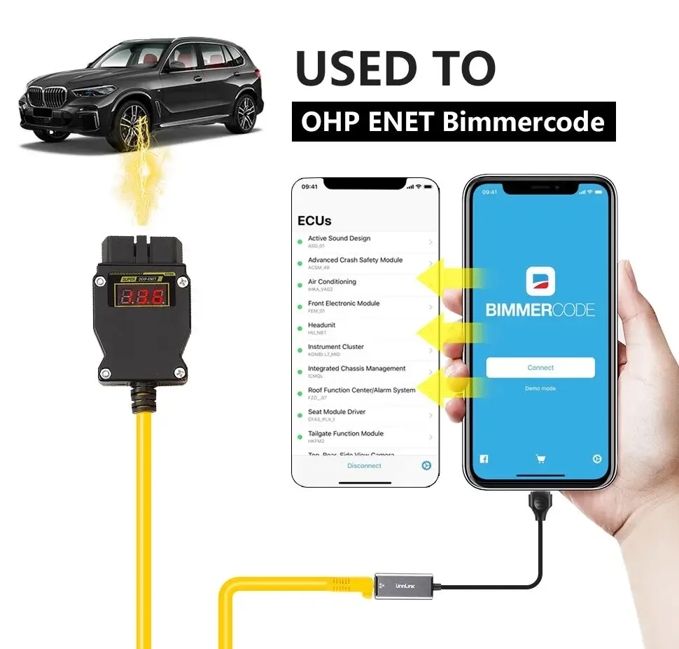 GODIAG GT109 DOIP ENET with Voltage Display DOIP Diagnostic Programming Coding Adapter for BMW Benz VW Audi