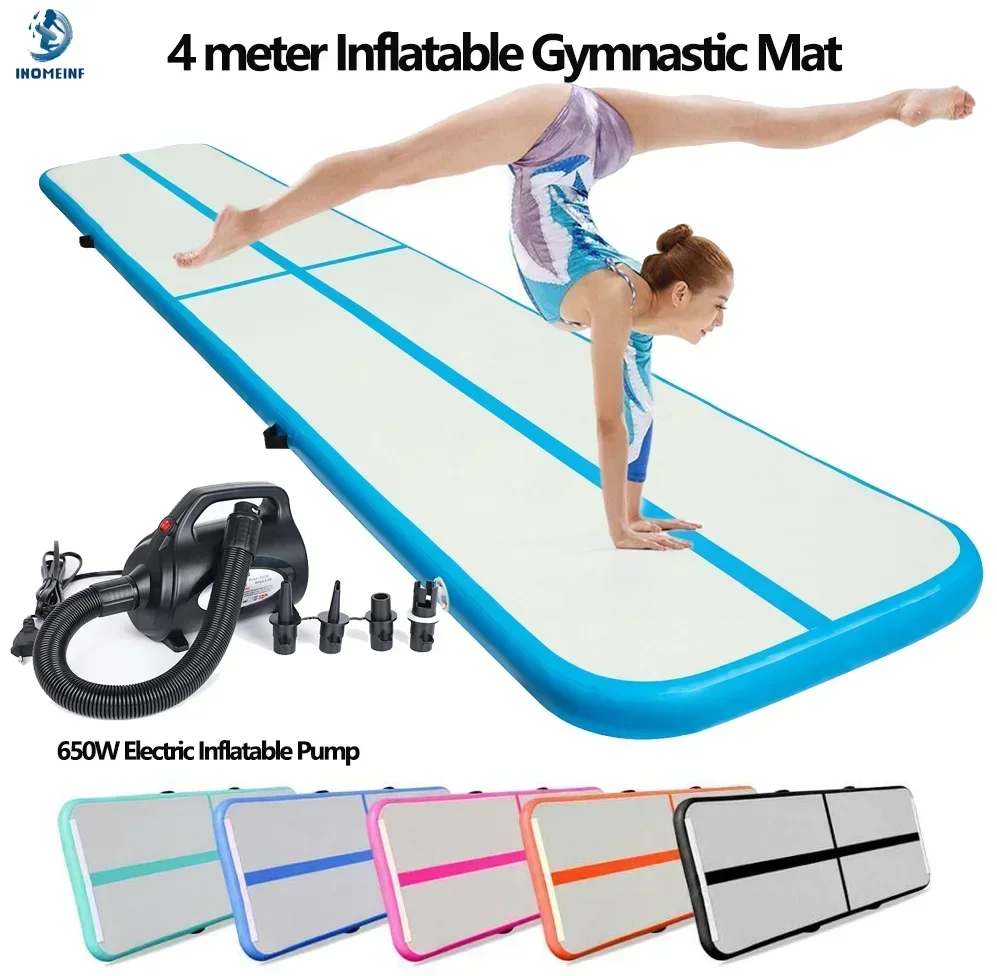 Colchón inflable duradero para suelo de gimnasia, colchoneta de Yoga para uso doméstico, entrenamiento profesional, deportes, gimnasio, con juego de bomba, 4 metros