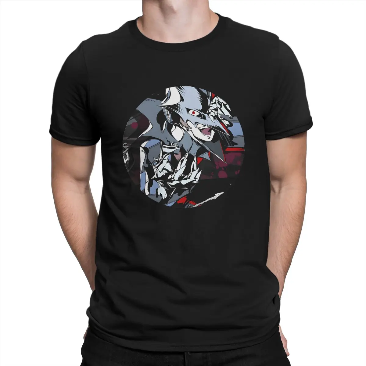 Crow Black Mask Battle T-Shirt for Men persona 5 Leisure Cotton Tees Crew Neck Short Sleeve T Shirts Gift Idea Clothes