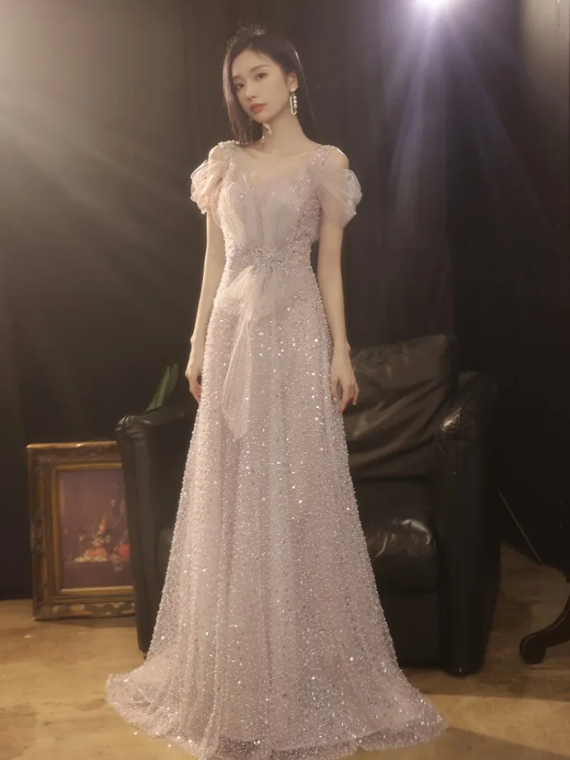 

Gothic Dress For Women Clothing Sexy Split Trail Beaded Evening Party Maxi Dresses Vintage Fashion Woman Pink Dress Vestidos