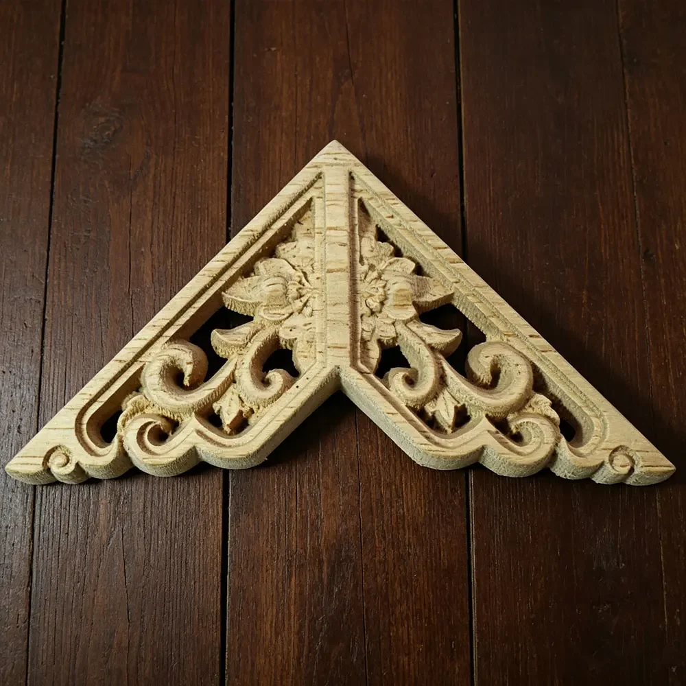 Vintage Unpainted Wood Carved Decal Corner Applique Frame for Home Wall Cabinet Door Decorative Wooden Miniatures Craft