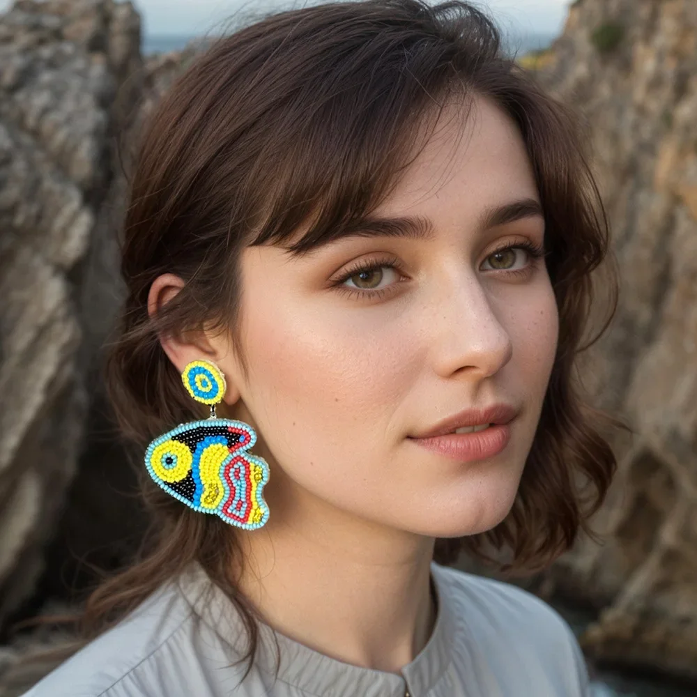 

Женские серьги из бисера в богемном стиле, тканевые рыбки, креативный узор, ручное плетение, простые модные украшения