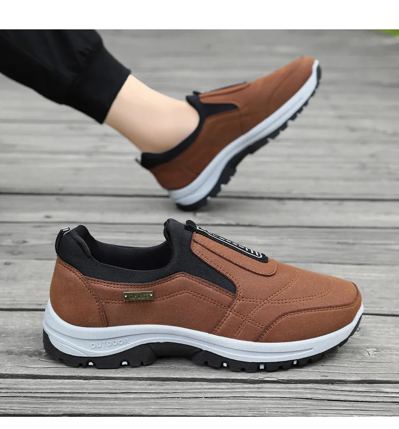 Wasserdichte Slip-On-Wanderschuhe für ältere Herren, rutschfest, stoßdämpfend, mit Profilsohle, für den täglichen Gebrauch im Freien, Freizeitschuhe, Wanderschuhe – Detail 24