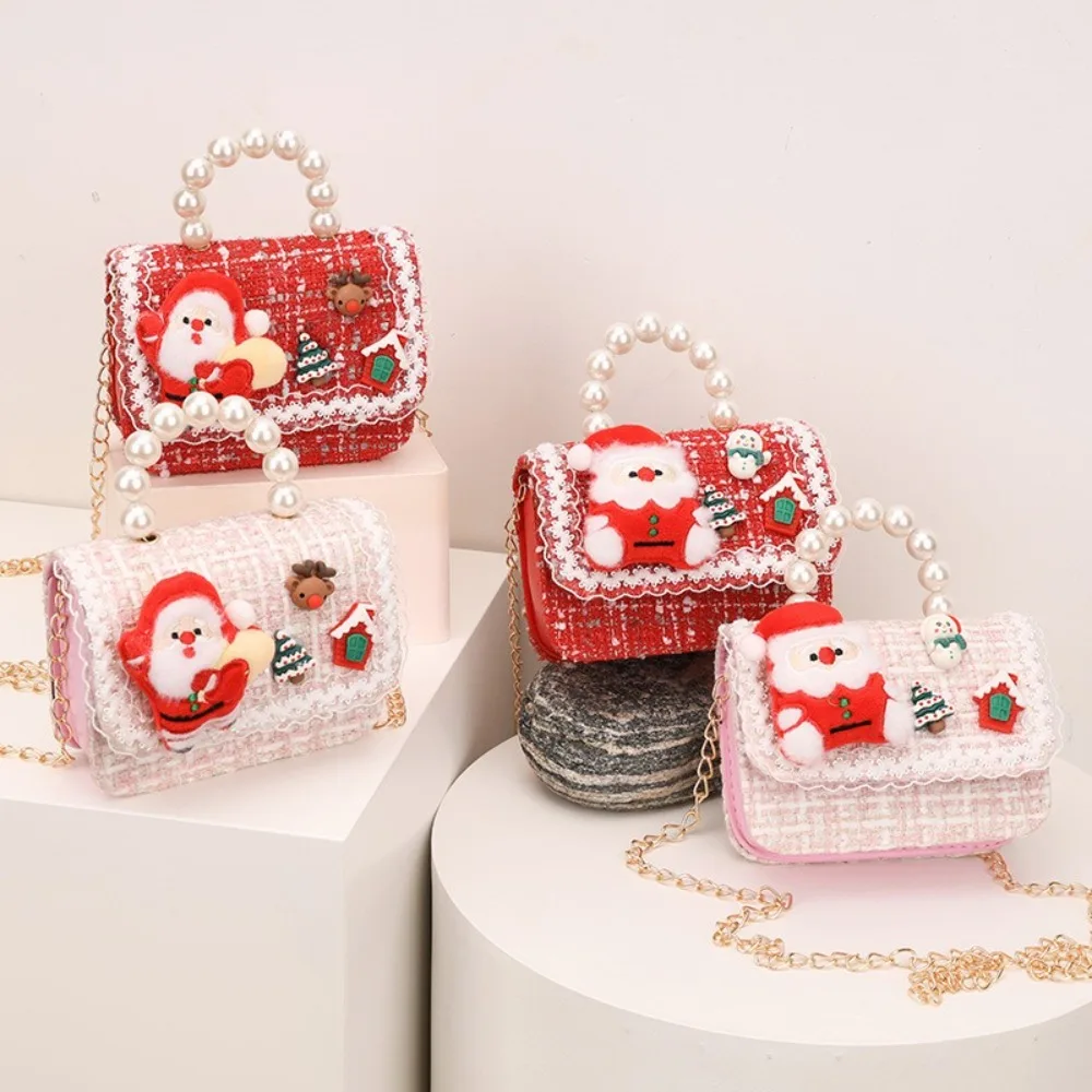 ใหม่Merry Christmasเด็กCrossbodyกระเป๋าPearlมือถือSanta Clausรูปแบบเปลี่ยนกระเป๋าสีแดงน่ารักกระเป๋าถือสําหรับหญิง