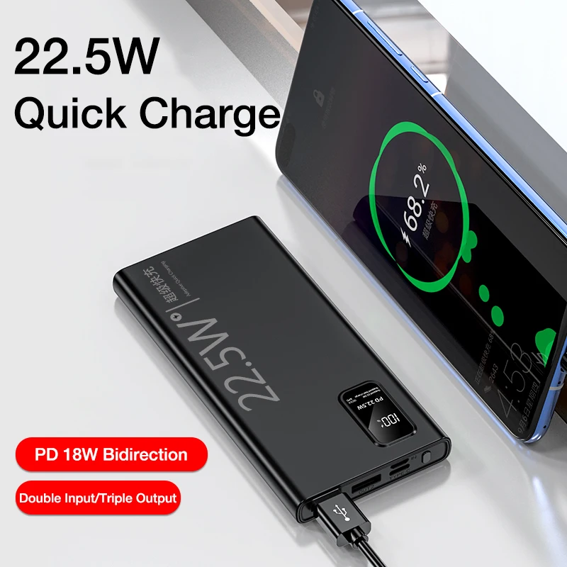 22.5W 20000mAh Power Bank Fast Charging USB C Portable 10000mAh Large Capacity External Spare Battery For iPhone Samsung Xiaomi