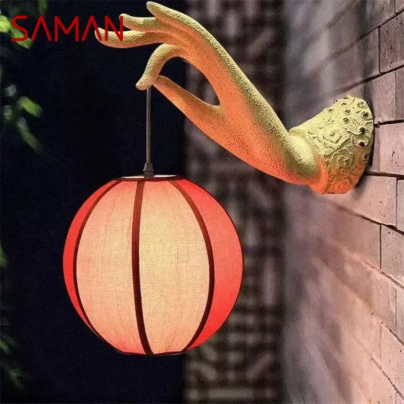 

SAMAN Chinese Style Wall Lamp Art Bergamot Lotus Wall Lamp Corridor Tea Room Wall Outdoor Courtyard Decorative Light