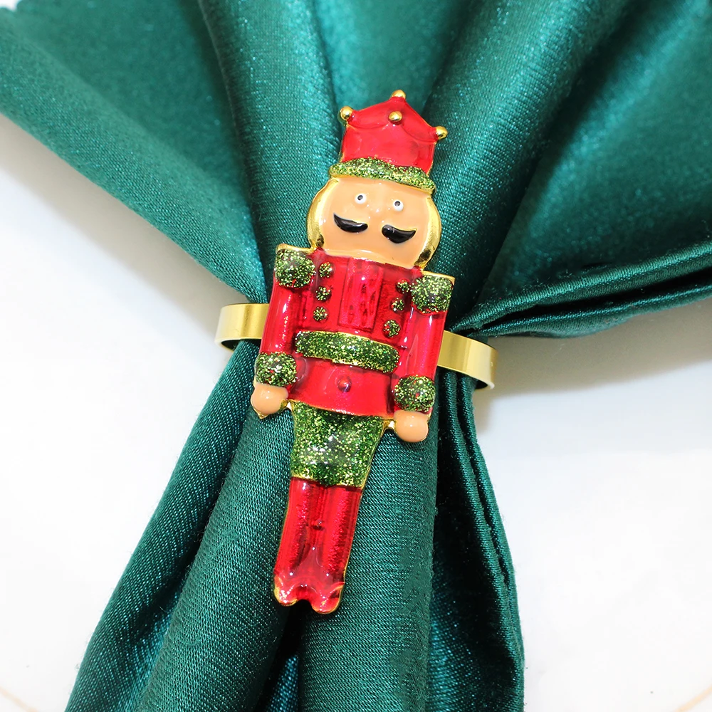 12Pcs New Christmas Nutcracker Napkin Ring Metal Napkin Rings Holder for Christmas Holiday Dinners Parties Wedding Table Decor