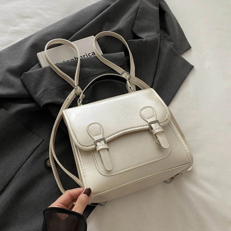 Fashion College Style Women's Backpack Casual Solid Color Ladies Shoulder Bags Soft Pu Leather Simple Female Purse Handbags