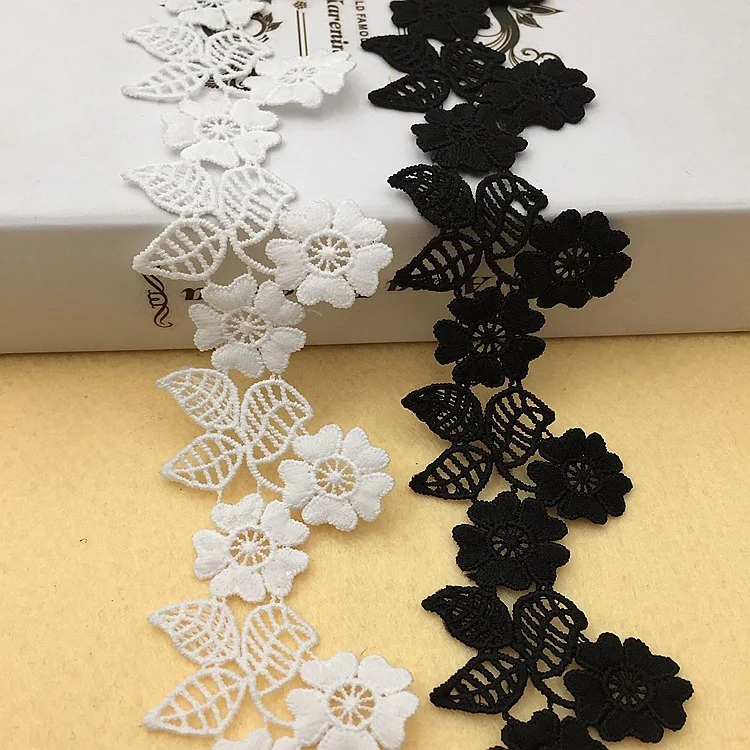 5.5CM Wide White Black Water Soluble Hollow Embroidery 3d Flowers Lace Trim Ribbon Dress Collar Curtain DIY Crafts Sewing Decor