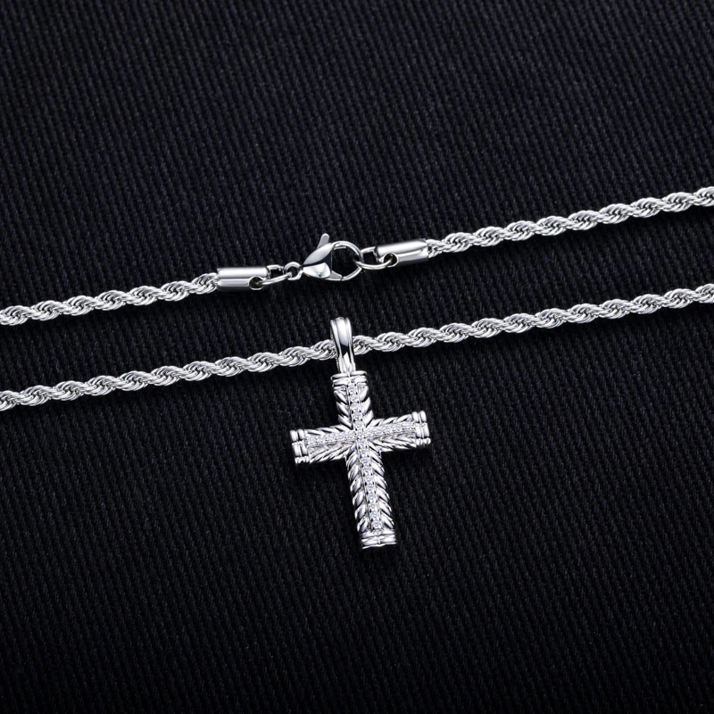 MossanRappr D Color Moissanite Iced Out Cross Pendant For Men&Women 925 Sterling Silver Punk Hip Hop Necklace Fine Jewelry Gifts - view 4