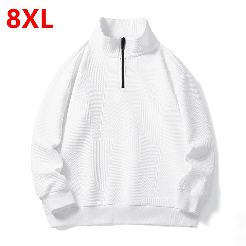 Spring Autumn Season Plus Size Half Zipper Standing Neck Sweater for Trendy Fatty Loose Versatile Couple Solid Base 140kg 8xl