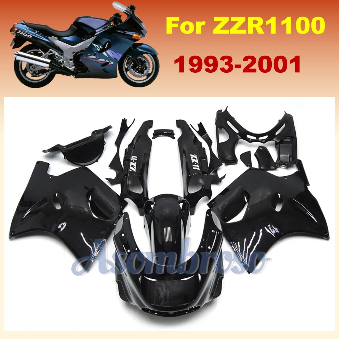 Gloss Black ZZR1100 For Ninja ZX-11R ZX11R ZZR 1100 1993 1995 1996 1998 1999 2000 2001 ZX 11R ZX11 R 93-01 Fairings
