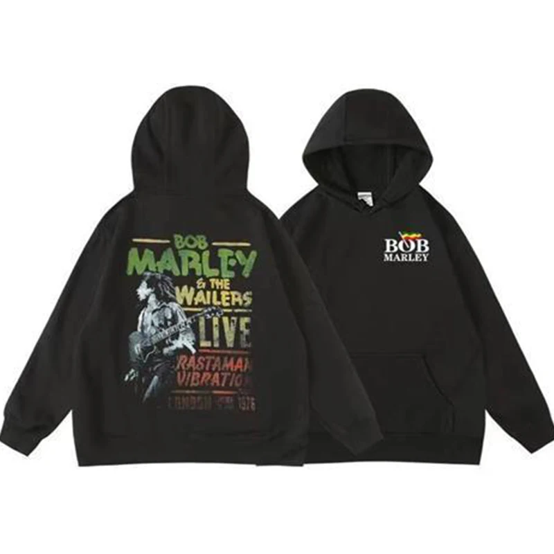 

Bob Marley Reggae Printed Cotton Hoodie Men's Autumn Winter European Retro Fleece Vintage Hoody Street Trendy Clothes Tops