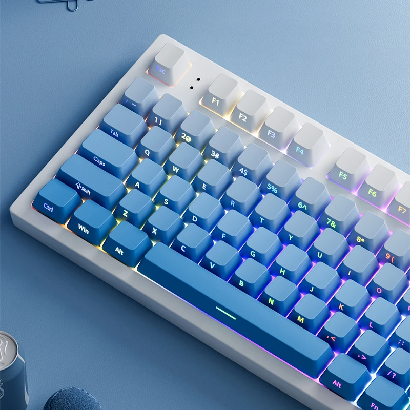 Gradient Blue Side Print Shine Through Keycaps 135 Keys PBT Doubleshot Keycaps Cherry Profile for Gateron MX Switches Keyboards