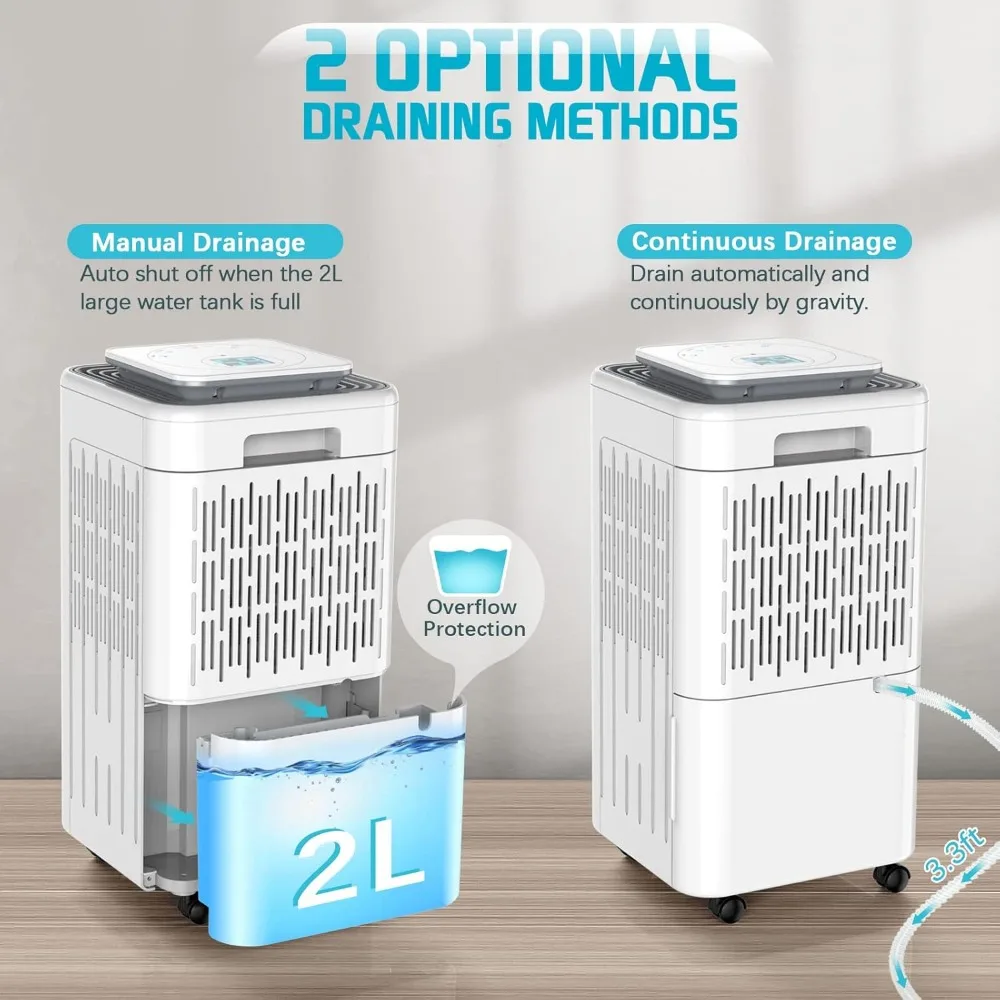 2000 Sq. Ft Dehumidifiers for Large Room and Basements, 30 Pints Dehumidifier with Drain Hose, Auto or Manual Drainage