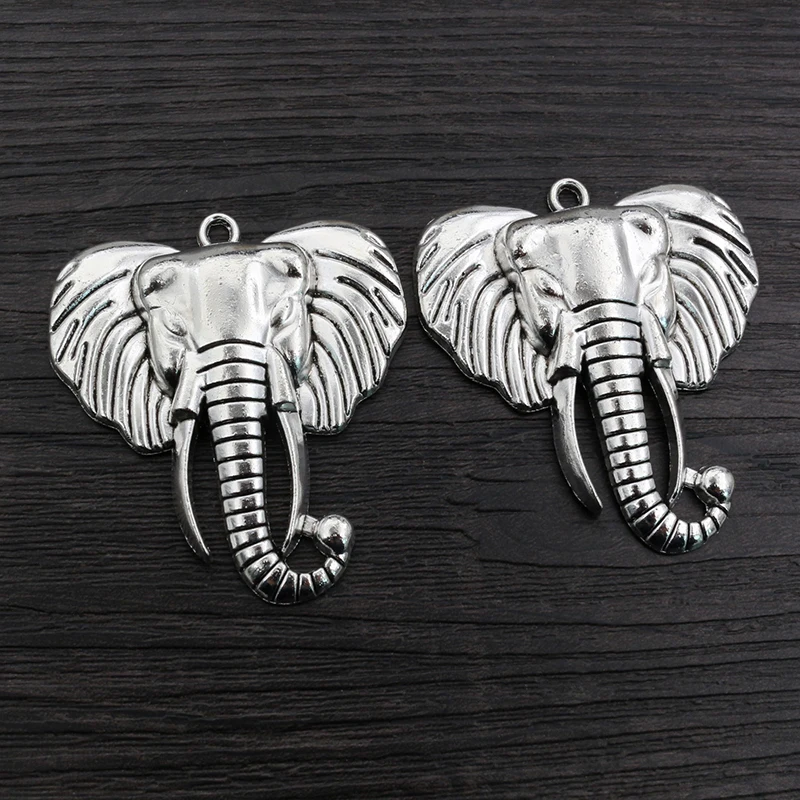 2pcs 55x48mm Antique Silver Plated Elephant Head Handmade Charms Pendant DIY Jewelry Findings Supplies for Necklace Bracelet