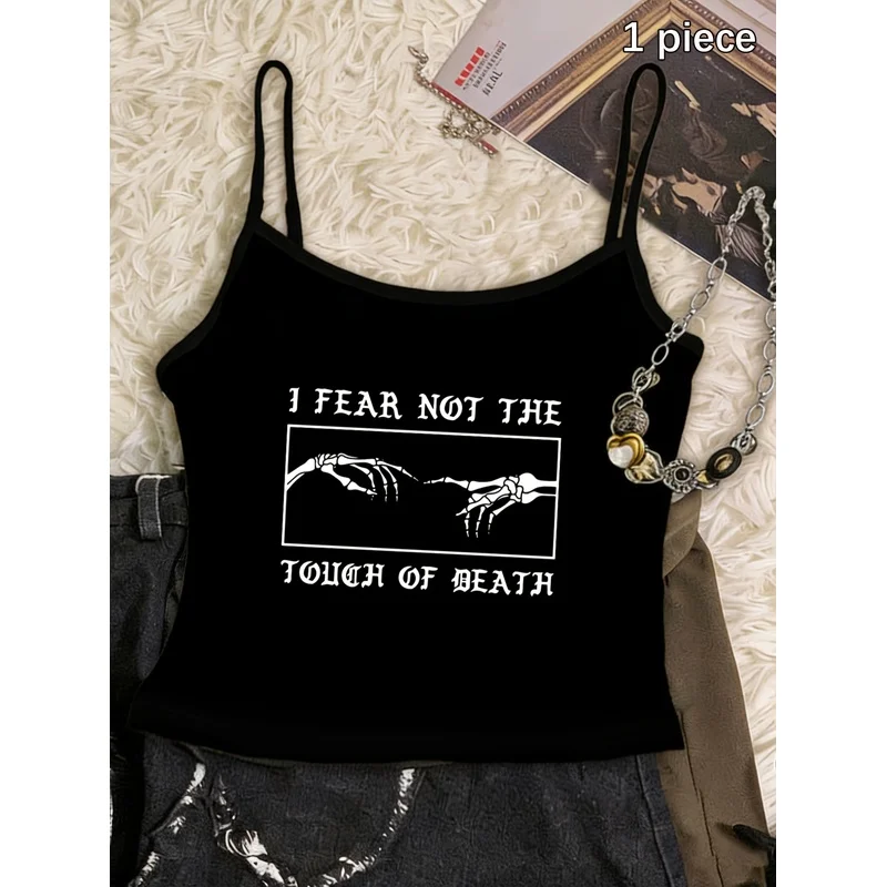 Women Dark Goth Skeleton Hand Graphic Cami Top Halloween Aesthetic Sleeveless Black Spaghetti Strap Crop Tank Vest